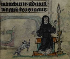 Nun spinning with cat_The Maastricht Hours_early 14thC